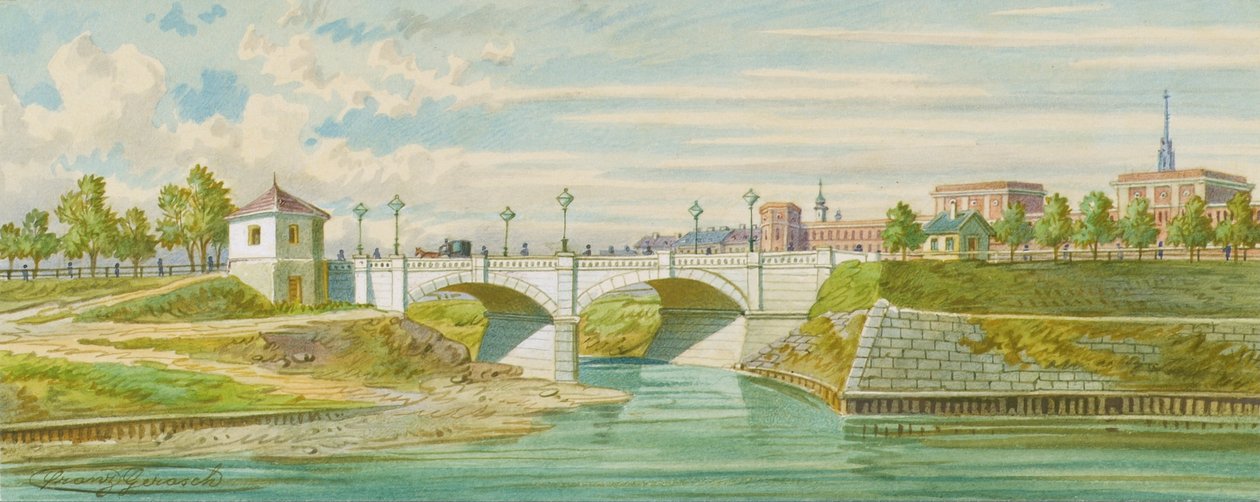 Most Radetzky na rzece Wiedeń z jej ujściem do Dunaju autorstwa Franz Gerasch