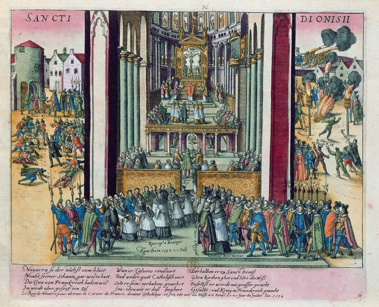 Abdykacja Henryka IV i przejście na katolicyzm w St. Denis 15 lipca 1593 r. autorstwa Franz Hogenberg