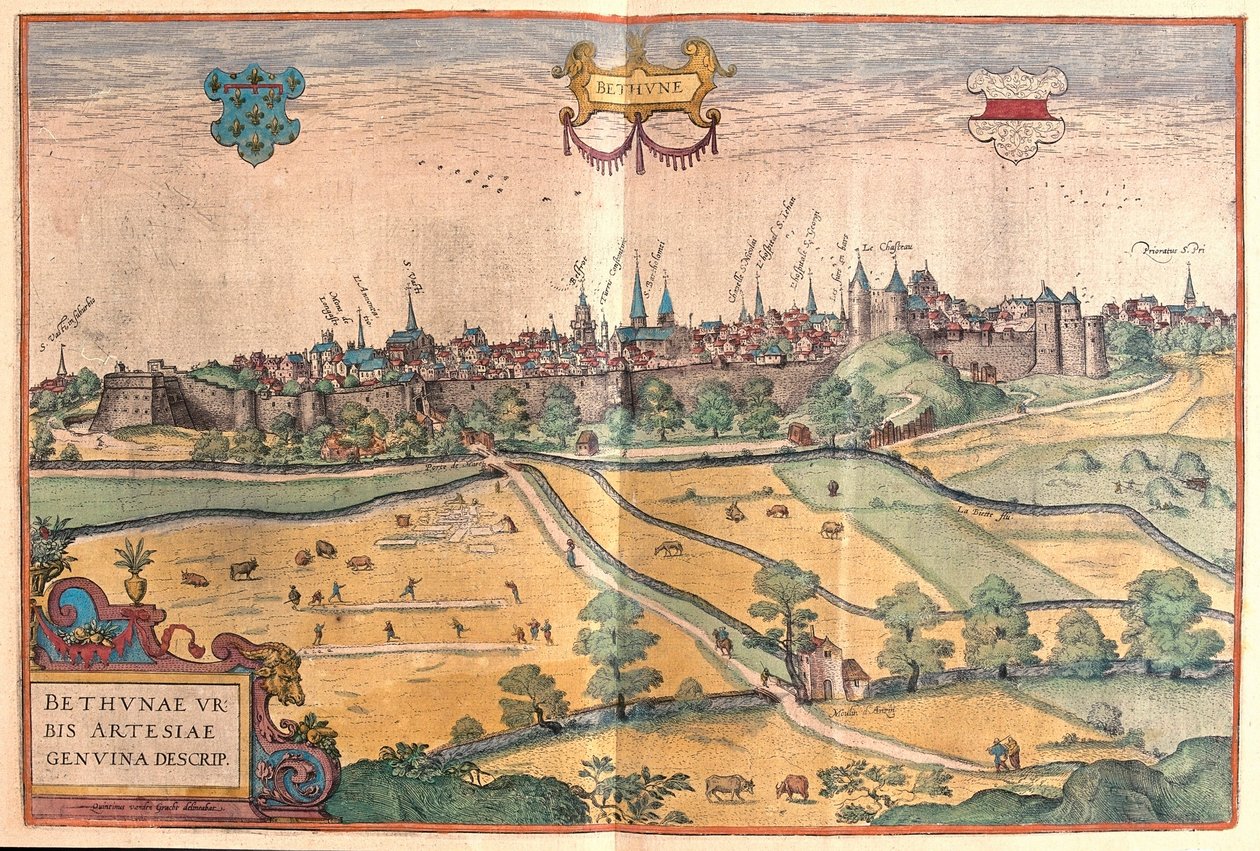 Bethune w Pas de Calais we Francji (grawerowanie autorstwa Franz Hogenberg
