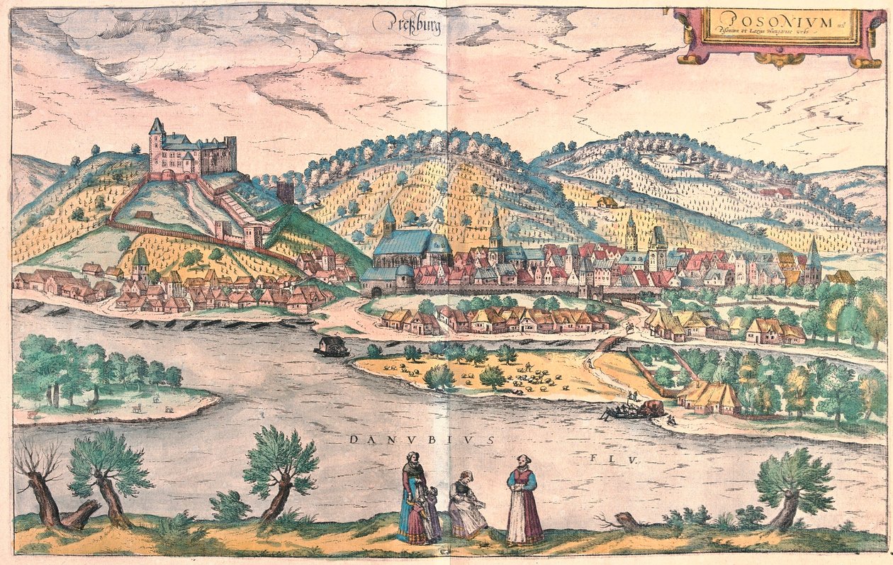 Bratysława = Presbourg, Słowacja (grawerowanie autorstwa Franz Hogenberg