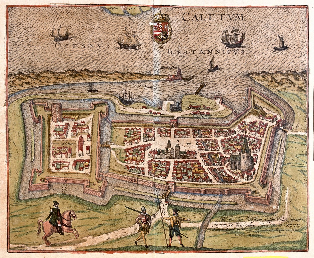 Calais we Francji: brama, twierdza i klucz Francji, w 1597 r. znalazła się pod panowaniem hiszpańskiego króla Filipa (rycina autorstwa Franz Hogenberg