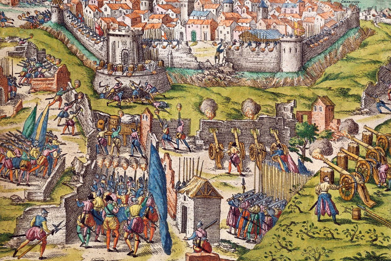 Armia Conde r. oblężenie Chartres, marzec 1568, grawerowanie przez Franza Hogenberga (1535-1590), Francja autorstwa Franz Hogenberg