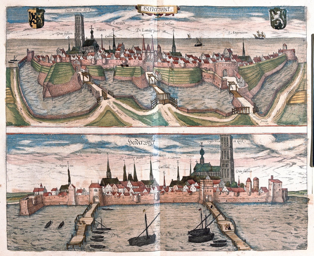 Harderwijk, mały port na Zuiderzee (jezioro IJsselmeer), Holandia (rycina autorstwa Franz Hogenberg