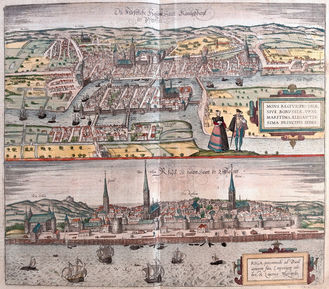 Kaliningrad, Rosja - Ryga, Łotwa (grafika autorstwa Franz Hogenberg