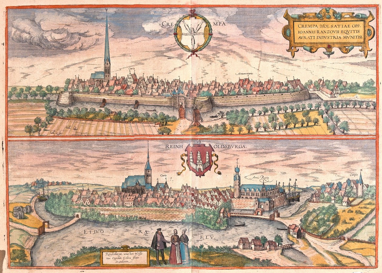 Krempe i Rendsburg, Niemcy (grawerowanie autorstwa Franz Hogenberg