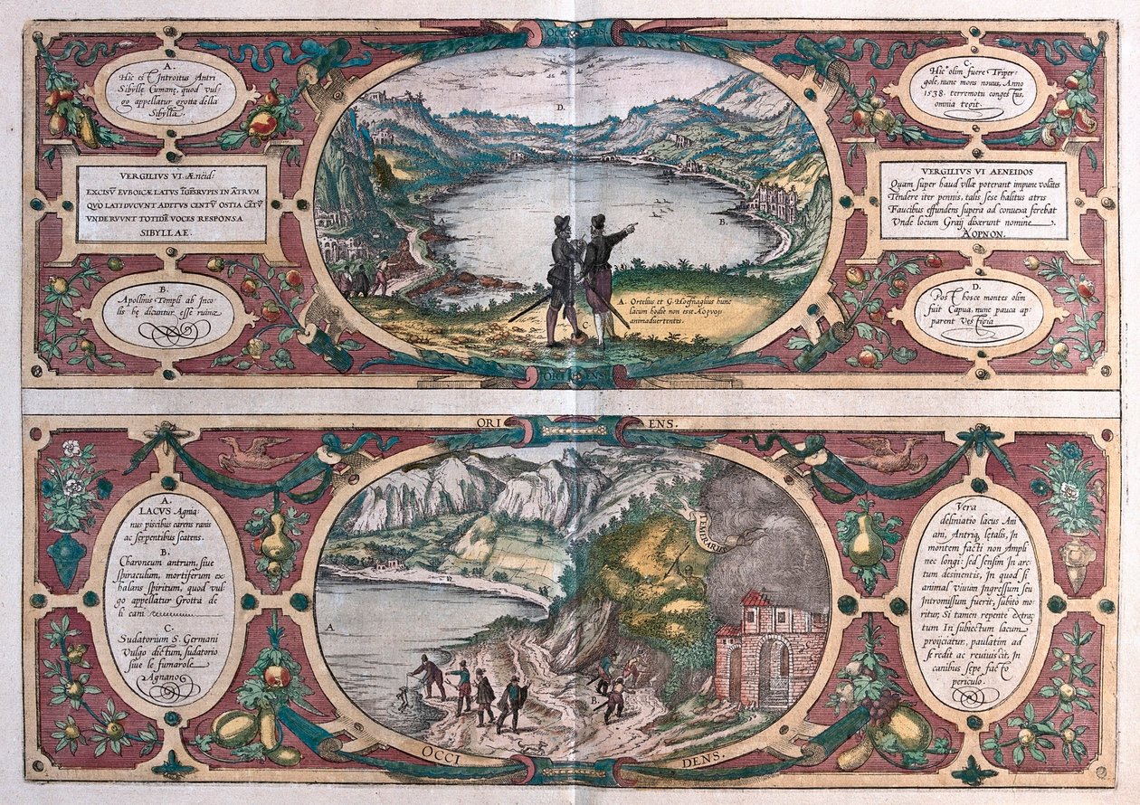 Jezioro Agnano i jaskinia psa, Włochy (grafika) autorstwa Franz Hogenberg