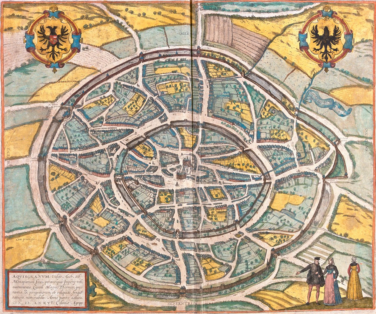 Mapa Akwizgranu (Aquisgranum), Niemcy (akwaforta autorstwa Franz Hogenberg