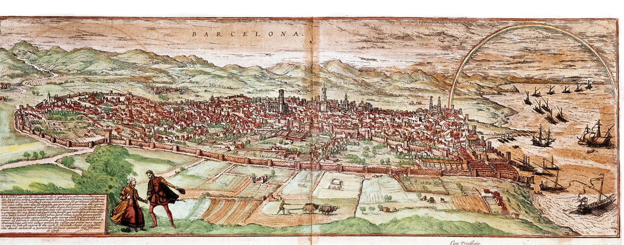 Mapa Barcelona - Hiszpania (grawerowanie autorstwa Franz Hogenberg