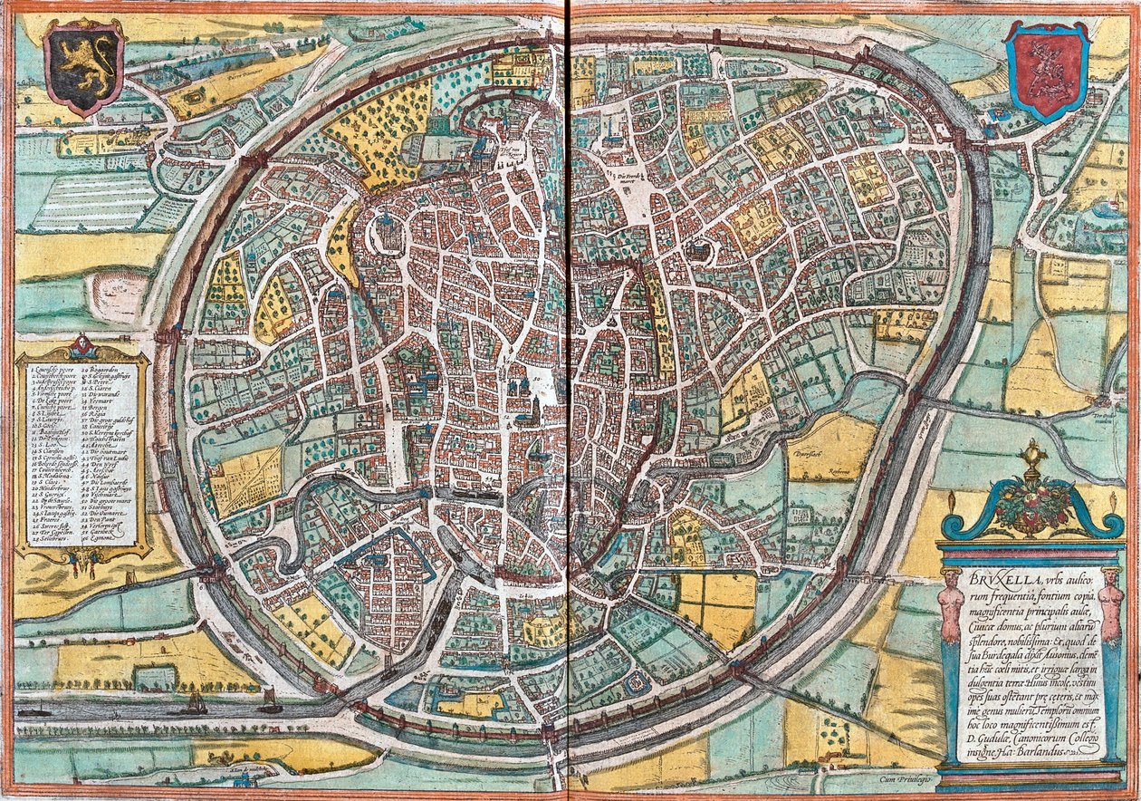 Mapa Bruxelles (Bruxella), Belgia (akwaforta autorstwa Franz Hogenberg
