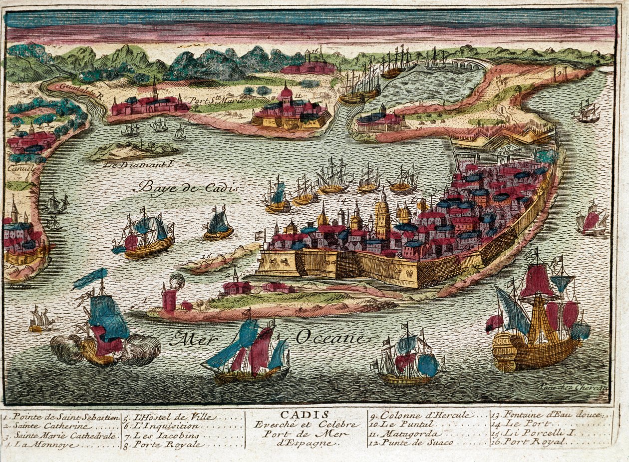 Mapa Kadyks - Hiszpania (grawerowanie autorstwa Franz Hogenberg