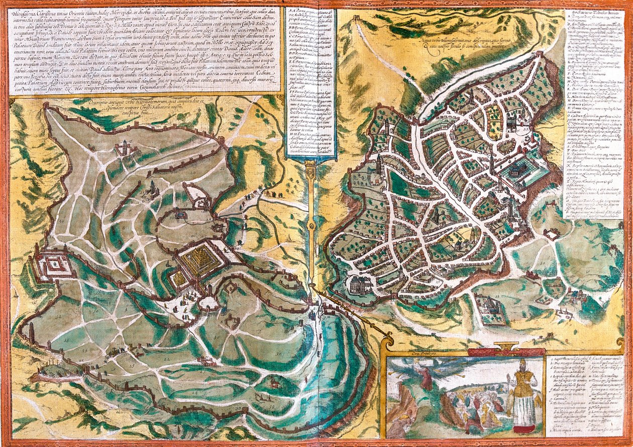 Mapa Jerozolimy (Jerozolima), Izrael (akwaforta) autorstwa Franz Hogenberg