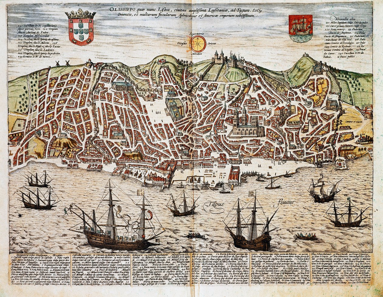 Mapa Lizbona - Portugalia (grawerowanie autorstwa Franz Hogenberg