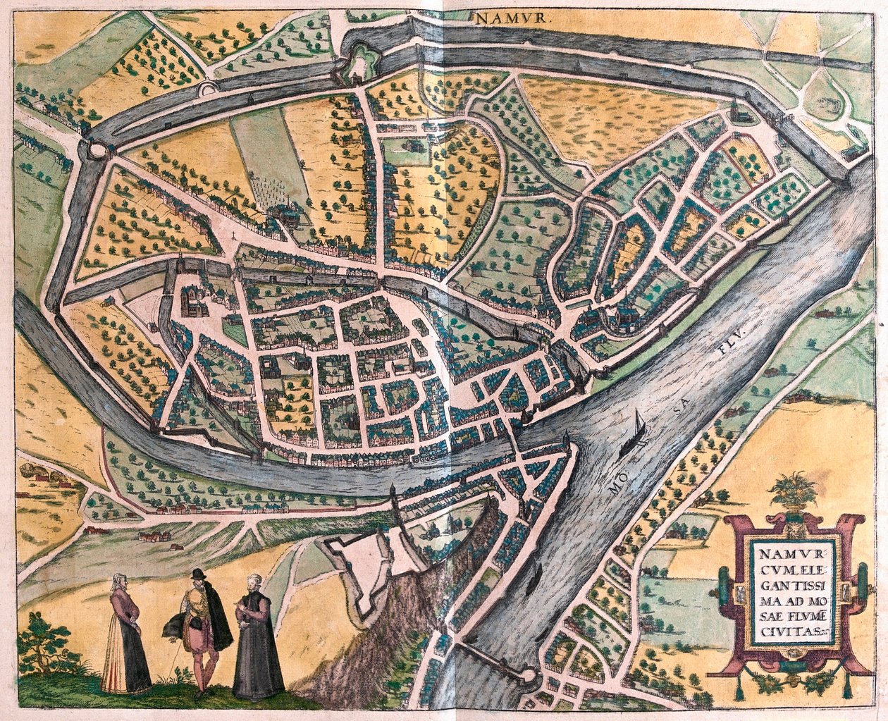 Namur i rzeka Moza, Belgia (rycina autorstwa Franz Hogenberg
