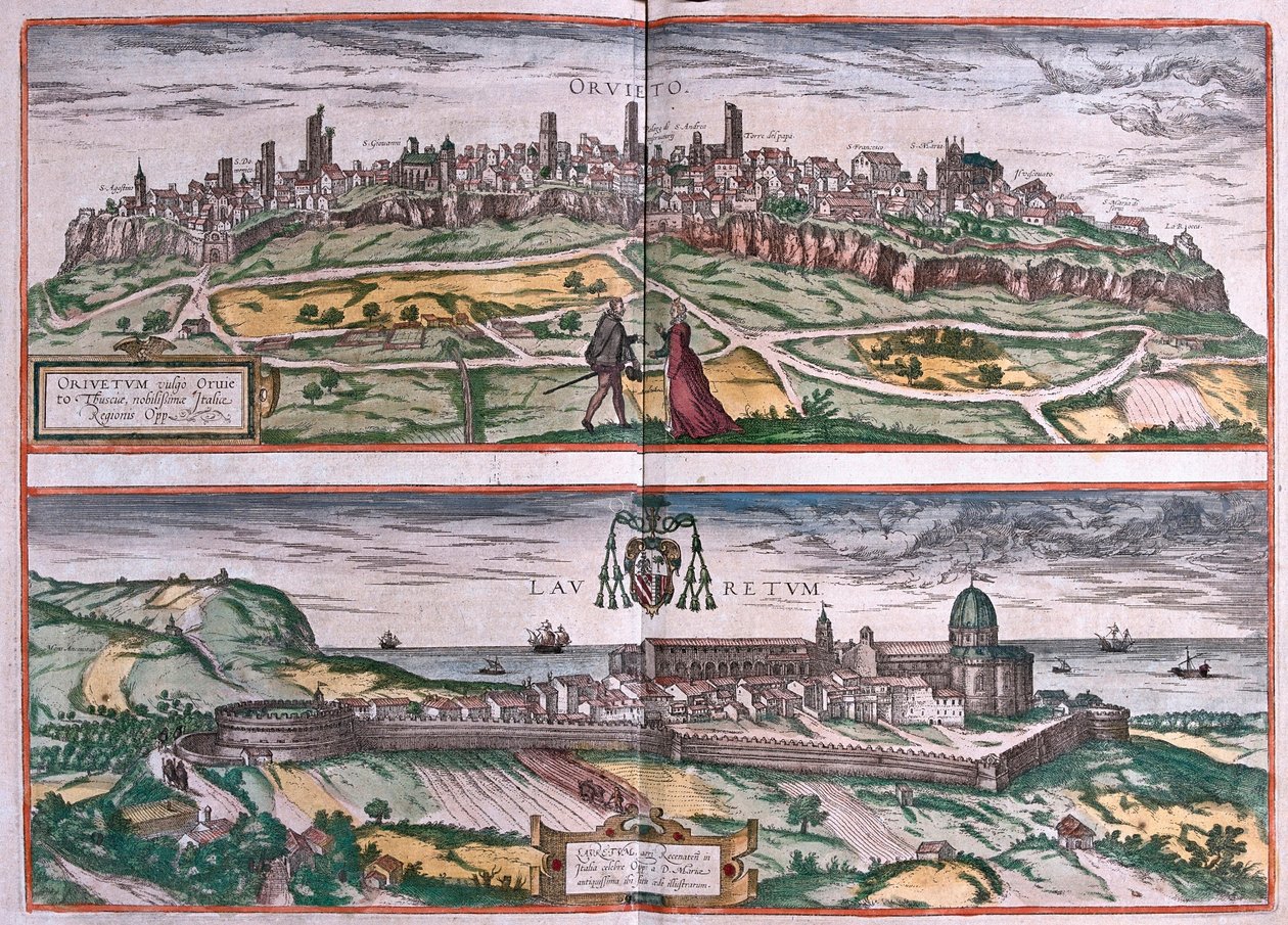 Orvieto i Sanktuarium Loreto, Włochy (grafika) autorstwa Franz Hogenberg