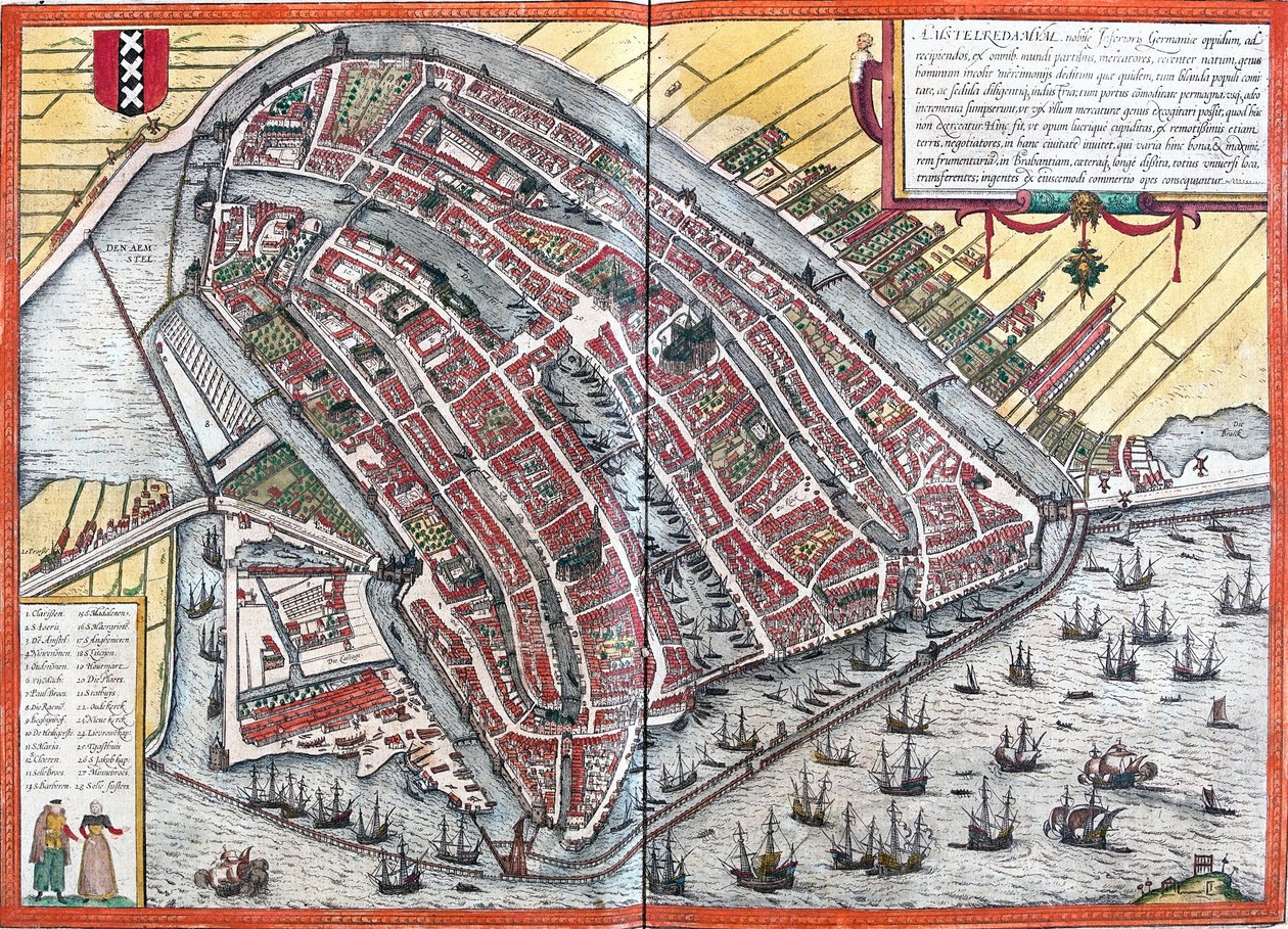 Plan Amsterdamu (Amstelredamum), Holandia (akwaforta autorstwa Franz Hogenberg