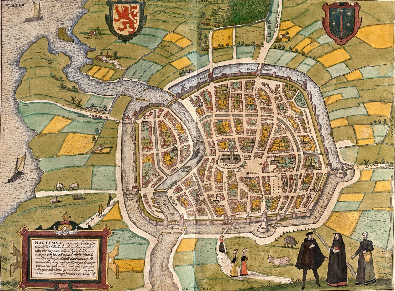 Plan Haarlemu (Harlemum), Holandia (akwaforta autorstwa Franz Hogenberg