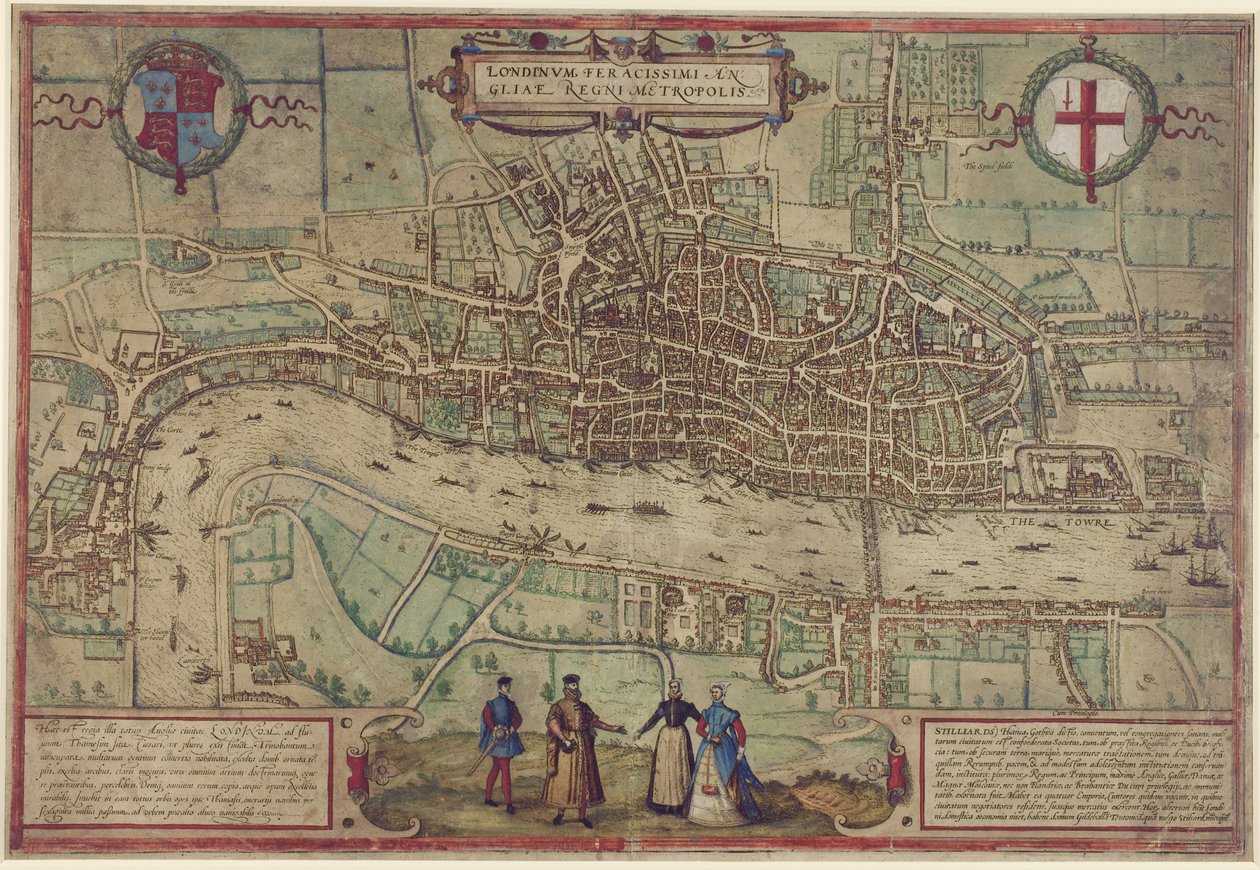 Plan Londynu z "Civitates Orbis Terrarum", t. 1, 1572 (rycina kolorowa na papierze) autorstwa Franz Hogenberg