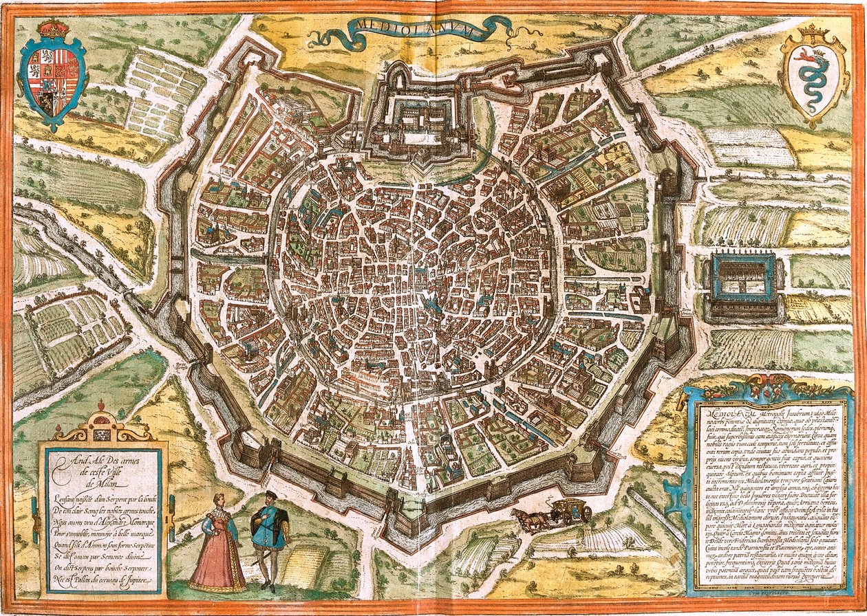 Plan Mediolanu (Mediolanum), Włochy (akwaforta autorstwa Franz Hogenberg