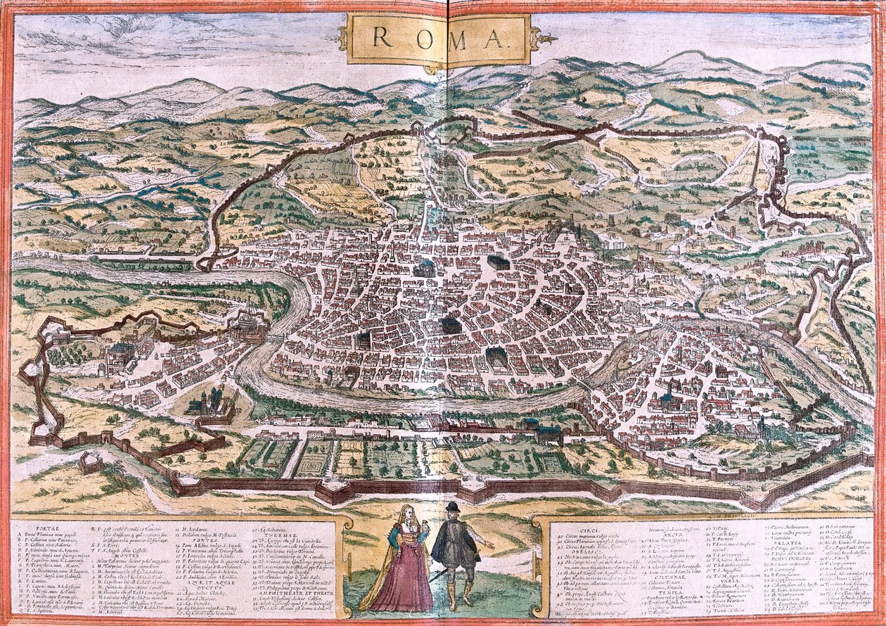 Plan Rzymu (Roma), Włochy (akwaforta autorstwa Franz Hogenberg