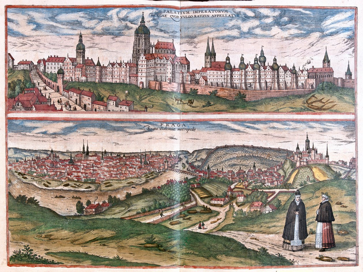 Praga, stolica Królestwa Czeskiego, Czechy (rycina autorstwa Franz Hogenberg