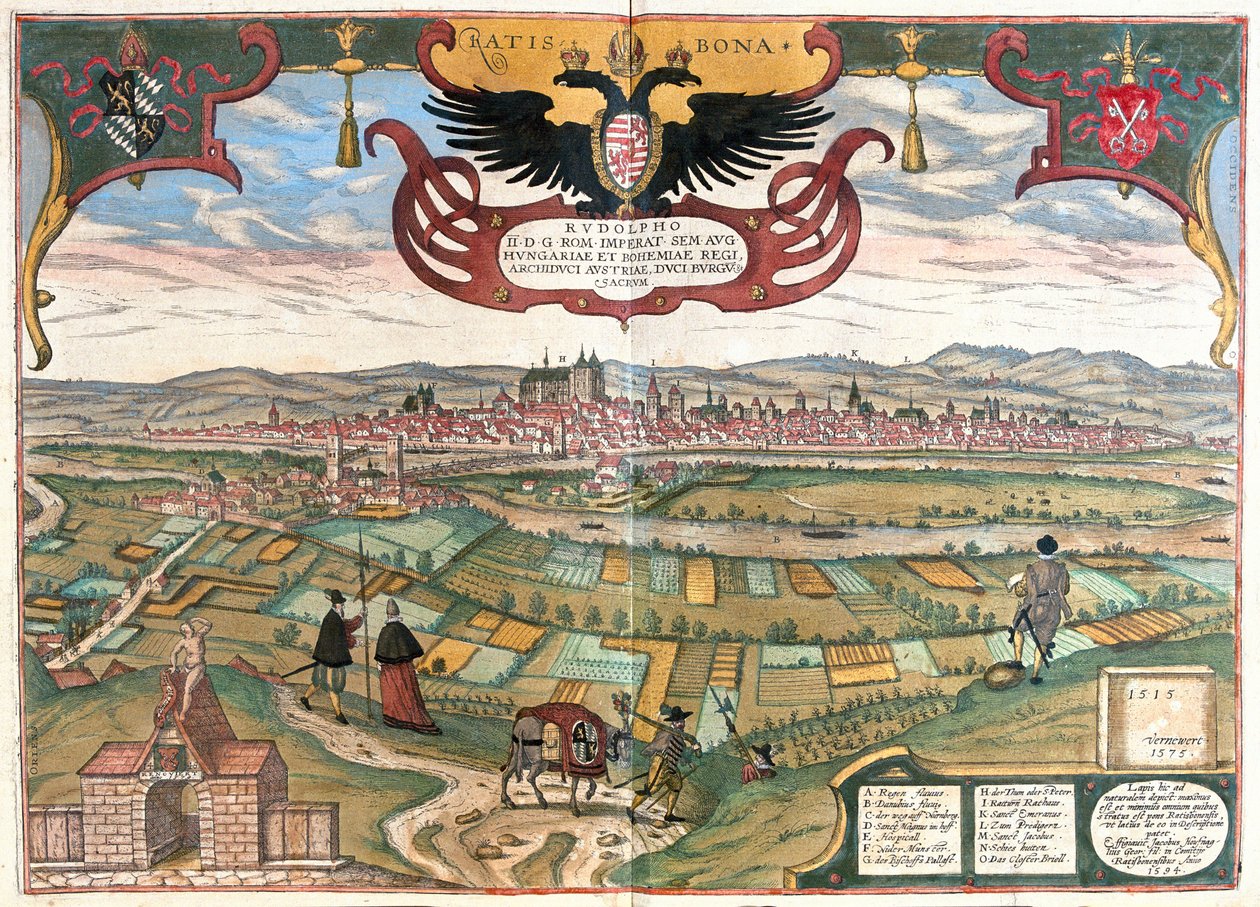 Ratyzbona z herbem cesarza Rudolfa II, Niemcy autorstwa Franz Hogenberg