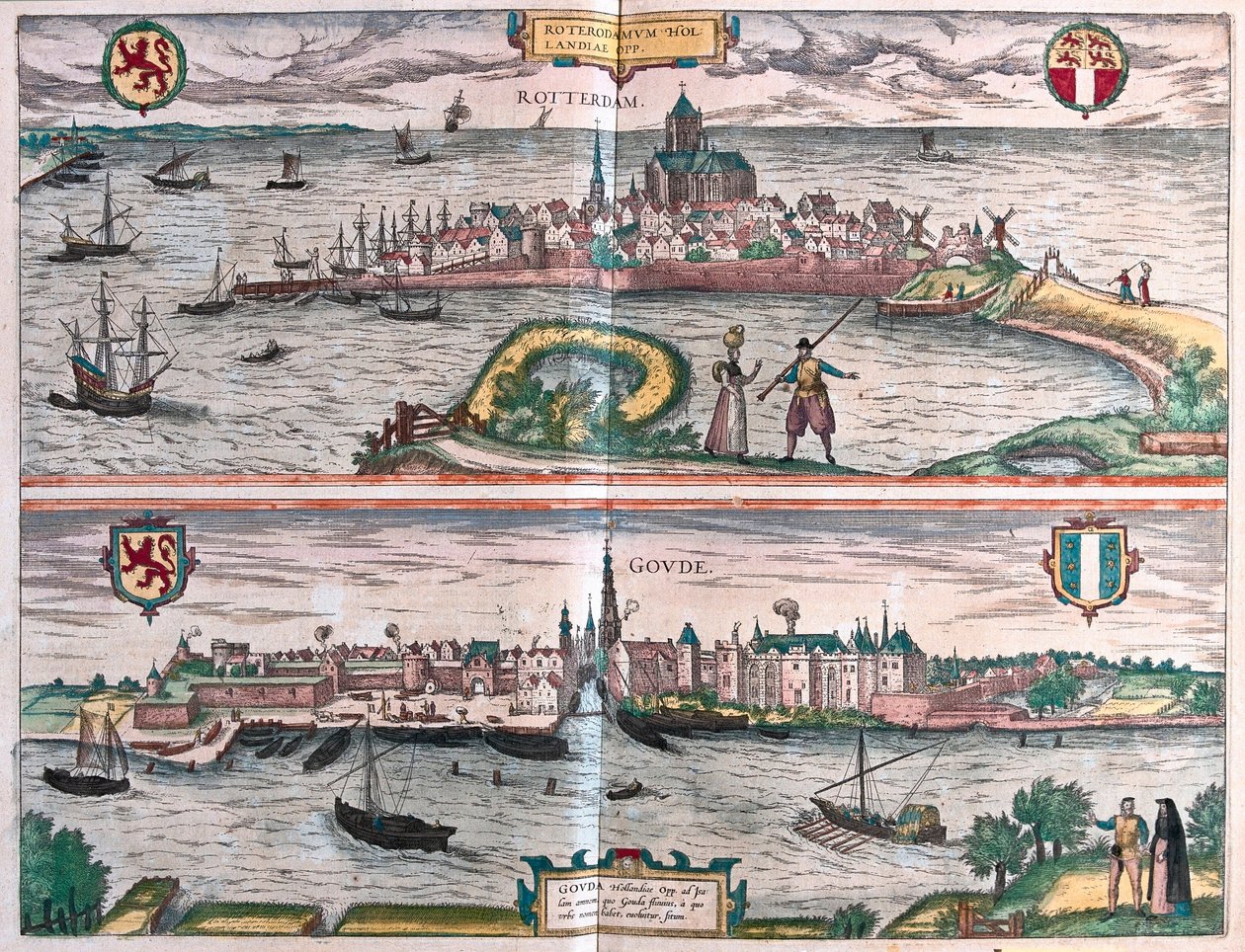 Rotterdam i Gouda, Holandia (grawerowanie autorstwa Franz Hogenberg
