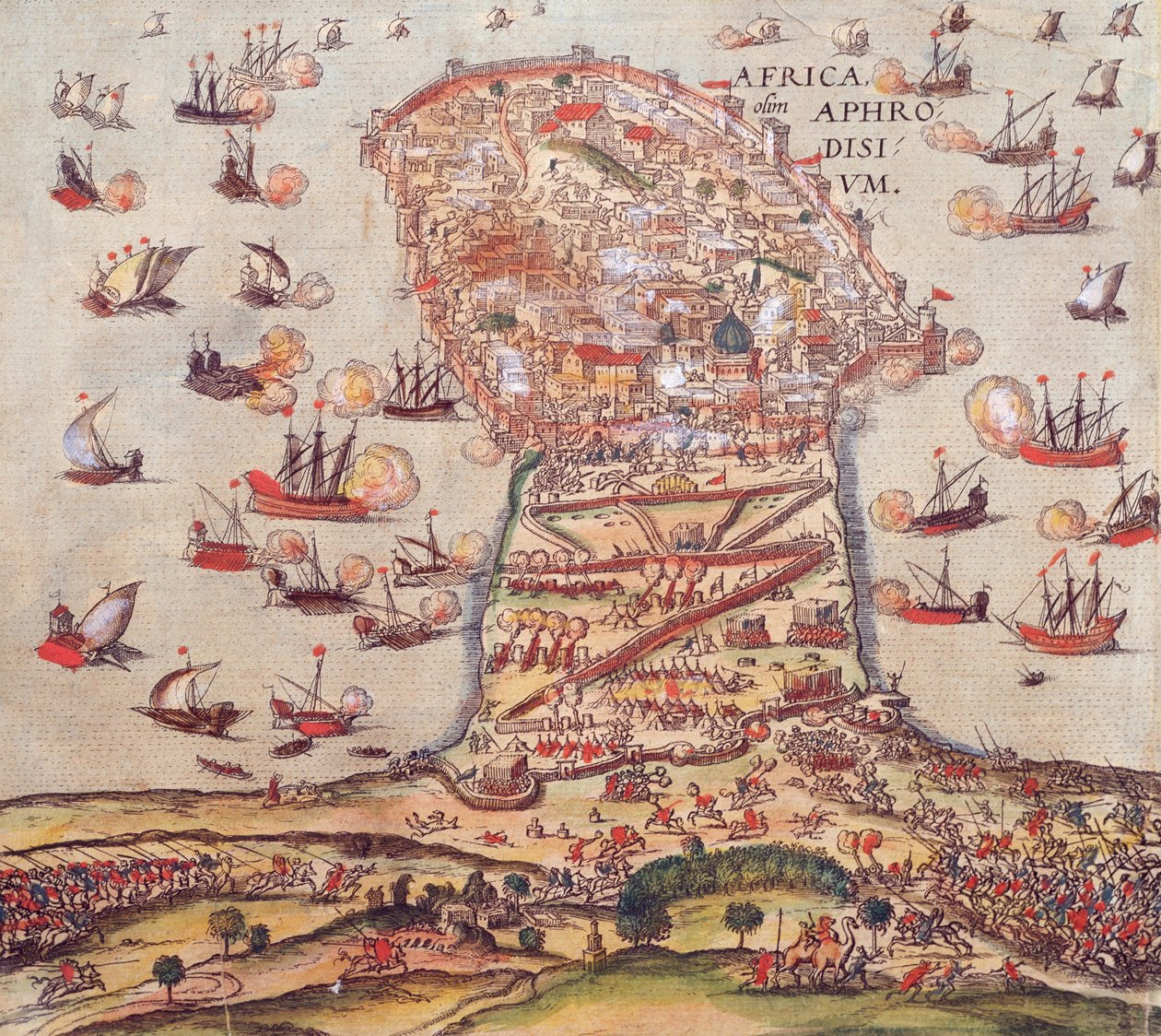 Osmański korsarz Khayr al-Din Barbarossa przeciwko armii Karola V, Franz Hogenberg autorstwa Franz Hogenberg