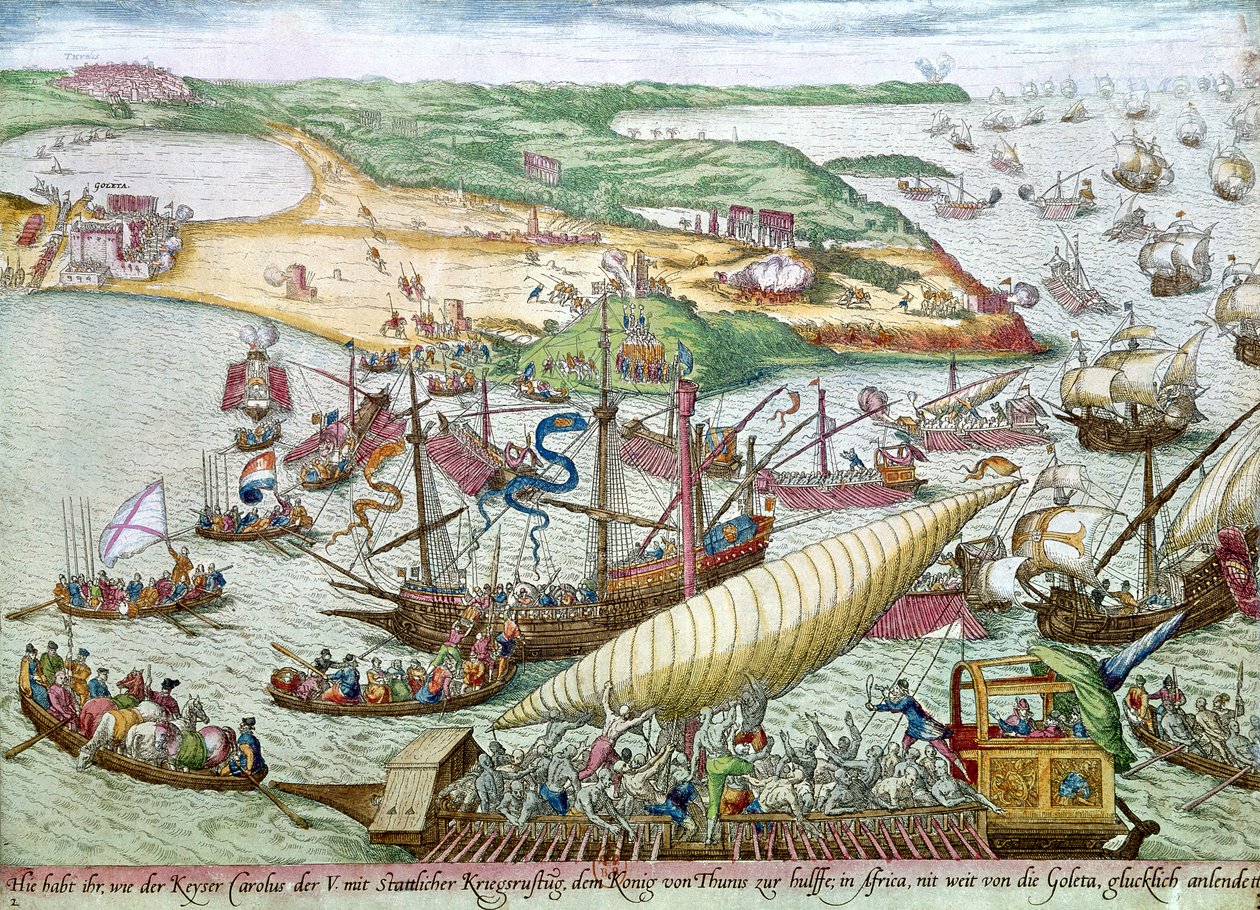 Oblężenie Tunisu lub La Goulette przez Karola V w 1535 autorstwa Franz Hogenberg
