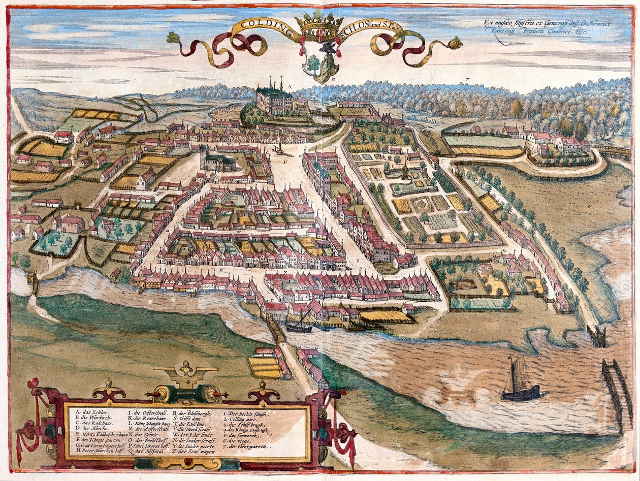 Port Kolding na Półwyspie Jutlandzkim, Dania (rycina autorstwa Franz Hogenberg