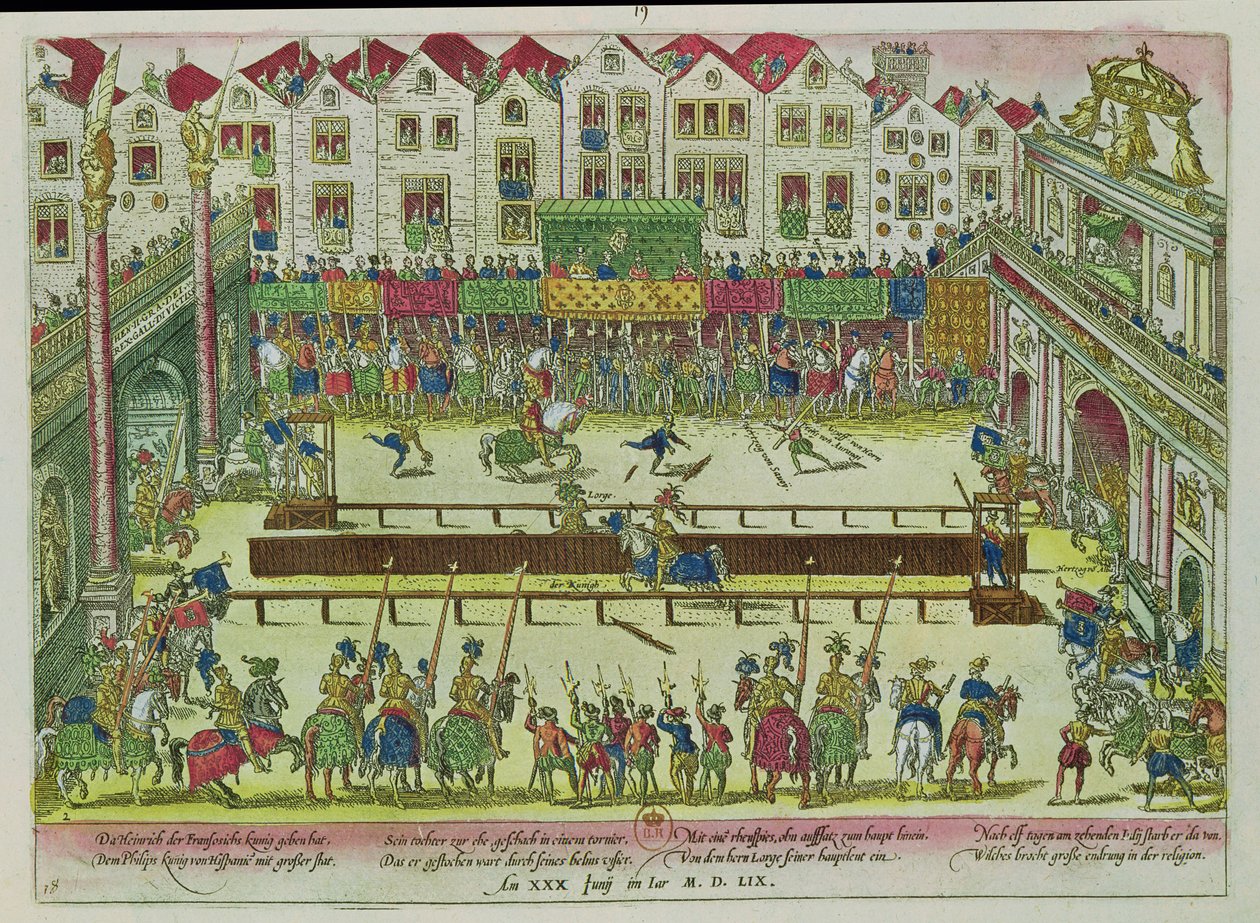 Turniej, podczas którego Henryk II (1519-1559) został ranny przez hrabiego Montgomery i zmarł dziesięć dni później, 30 czerwca 1559 autorstwa Franz Hogenberg