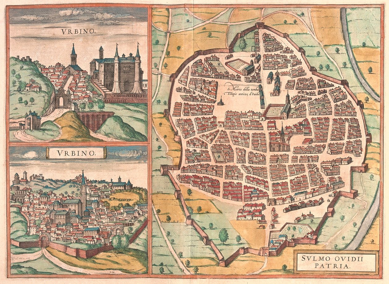 Urbino -i Sulmona, Włochy (Grawerowanie autorstwa Franz Hogenberg