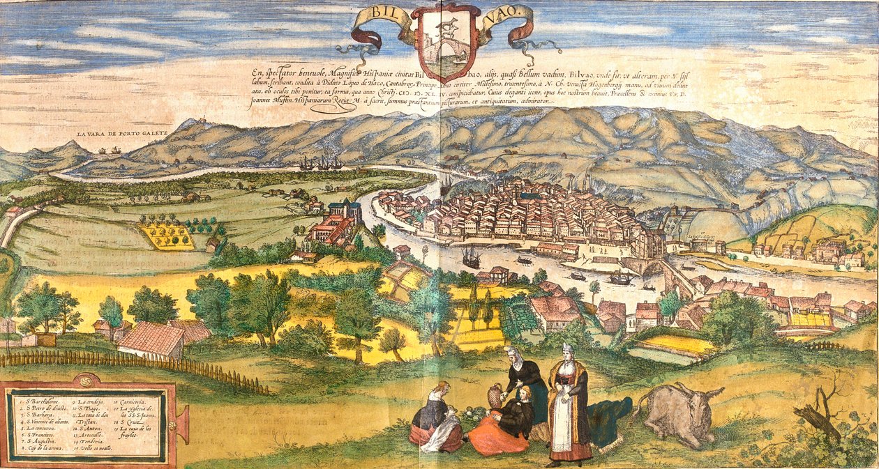 Widok Bilbao (Bilbao) Hiszpania (akwaforta) autorstwa Franz Hogenberg