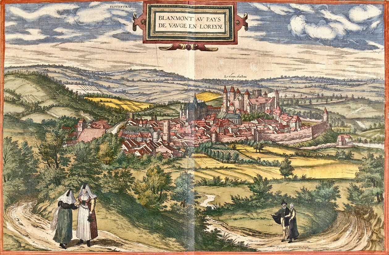 Widok Blamont (Blanmont), Francja (akwaforta autorstwa Franz Hogenberg