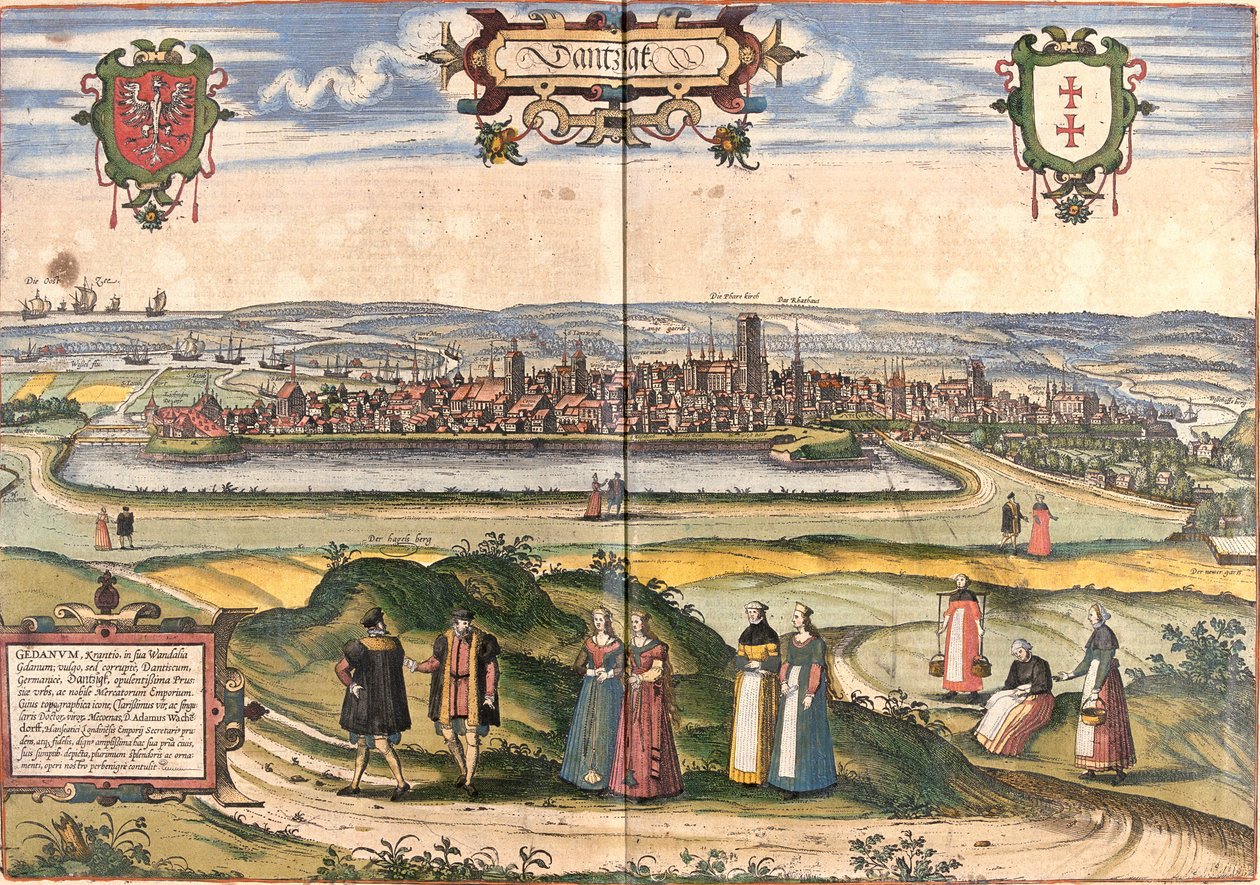 Widok Dantzig (Gedanum) (dzisiejszy Gdańsk), Polska (akwaforta) autorstwa Franz Hogenberg