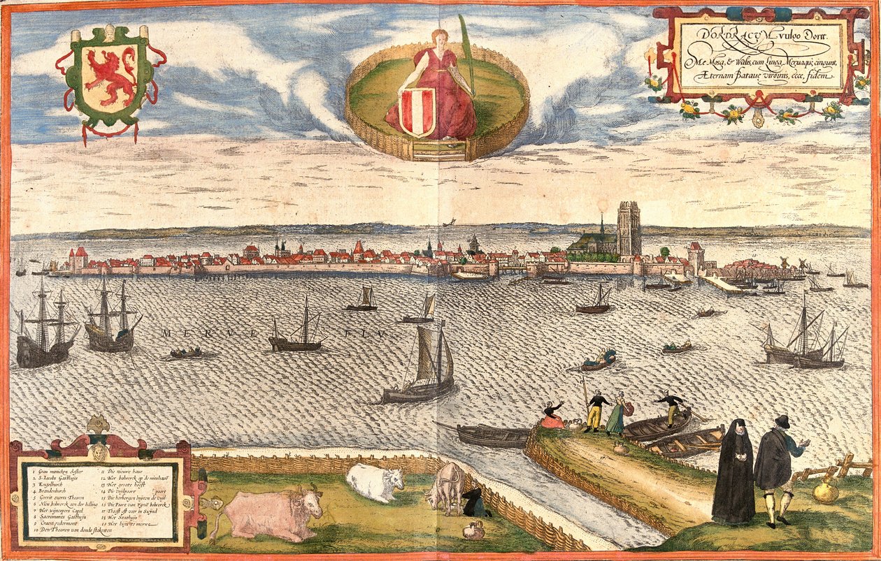Widok Dordrecht (Dordracum), Holandia (akwaforta autorstwa Franz Hogenberg