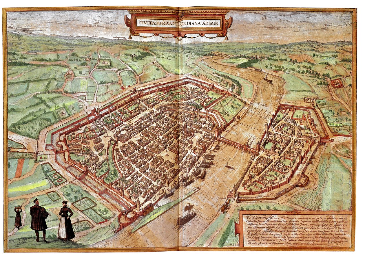 Widok na Frankfurt nad Menem, Niemcy (rycina autorstwa Franz Hogenberg