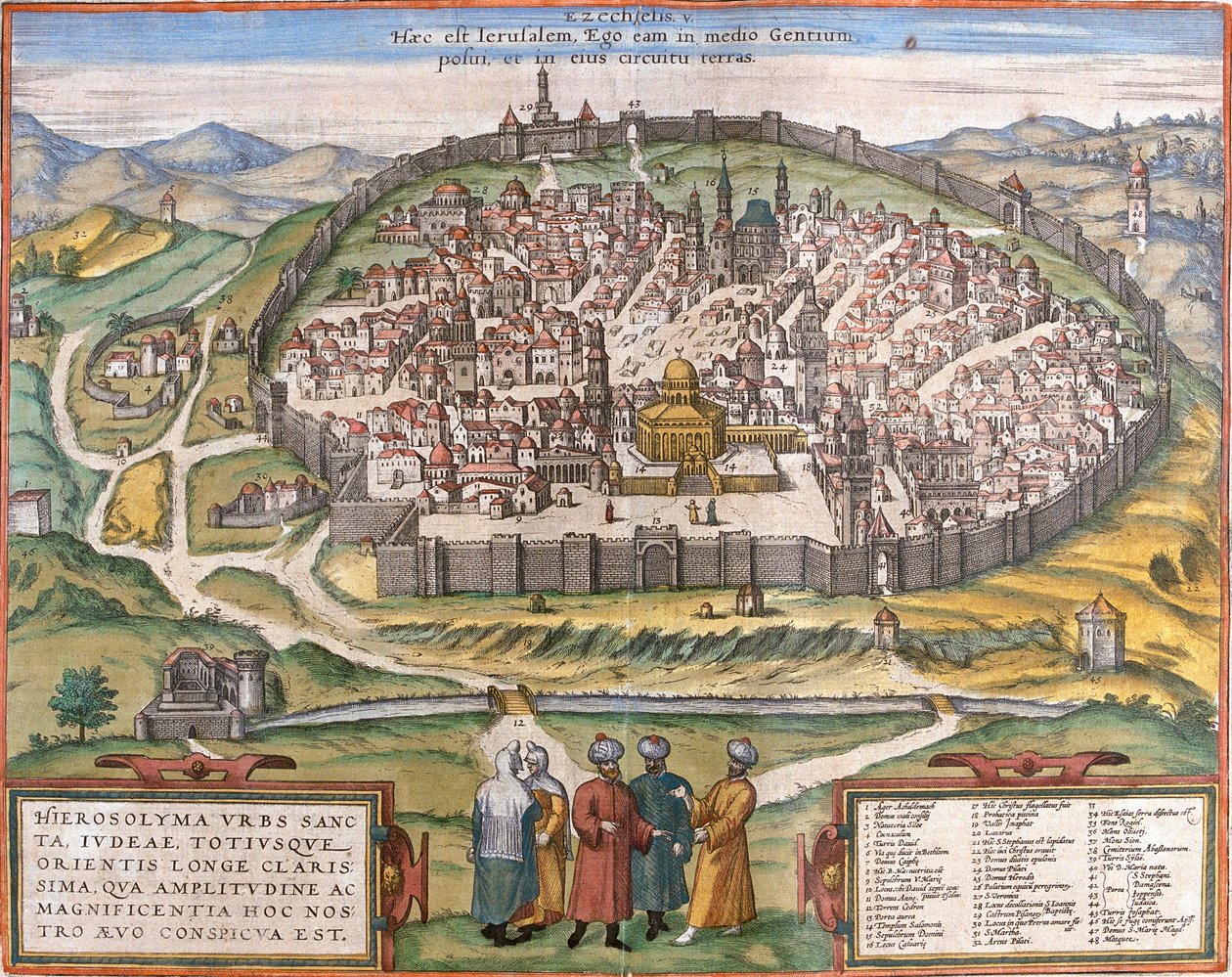 Widok Jerozolimy (Jerozolima), Izrael (akwaforta) autorstwa Franz Hogenberg