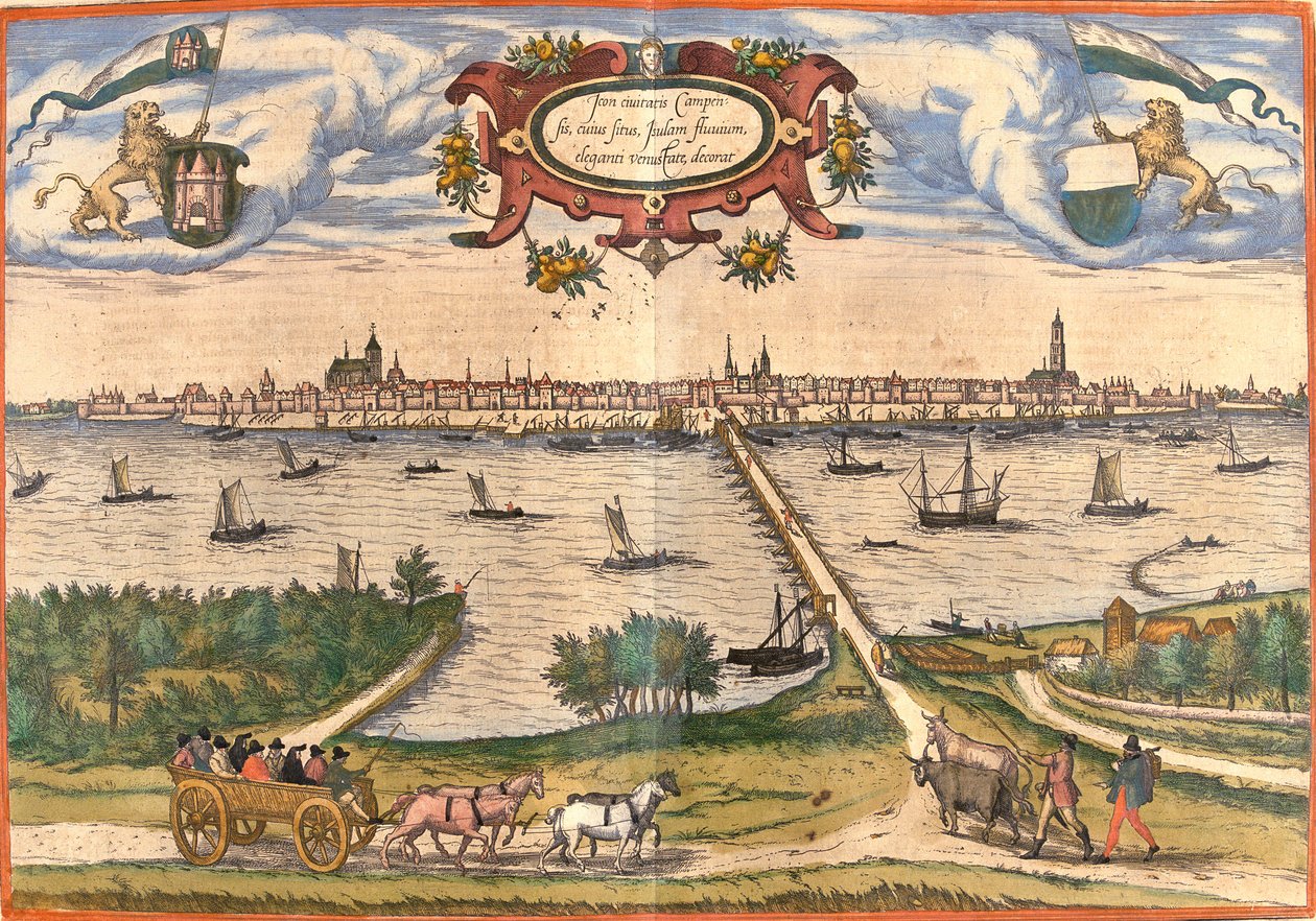 Widok Kampen (Campensis), Holandia (akwaforta autorstwa Franz Hogenberg