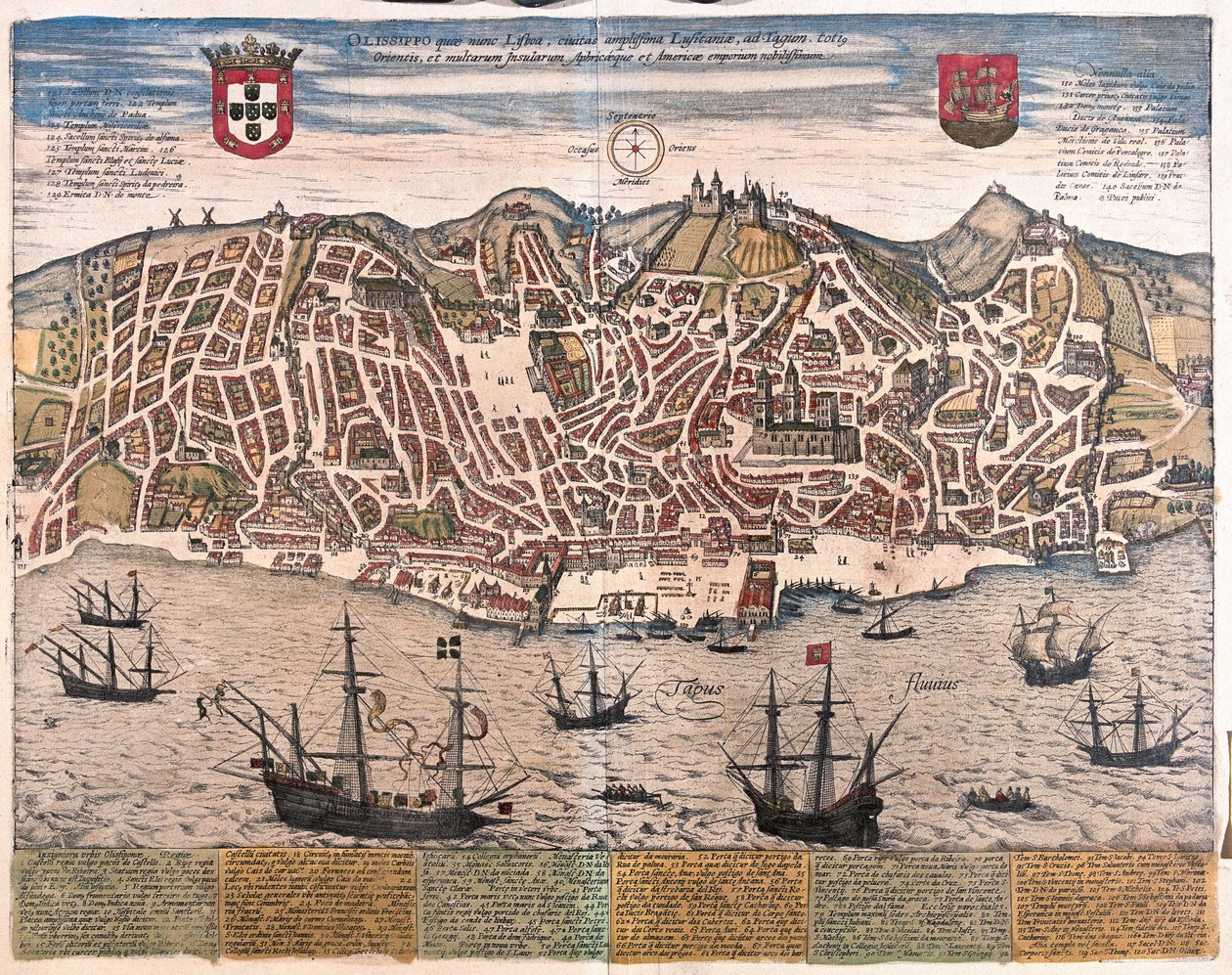 Widok Lizbony, Portugalia (grafika autorstwa Franz Hogenberg