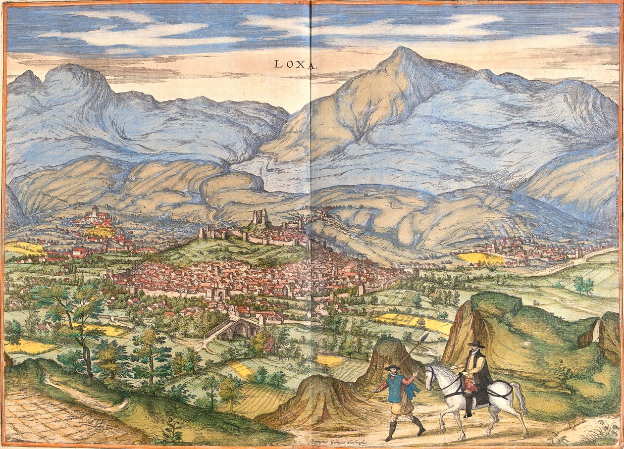 Widok Loja (Loxa), Hiszpania (akwaforta) autorstwa Franz Hogenberg