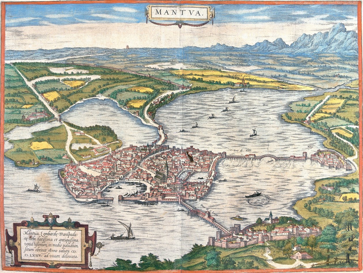 Widok Mantui (Mantua), Włochy (akwaforta autorstwa Franz Hogenberg