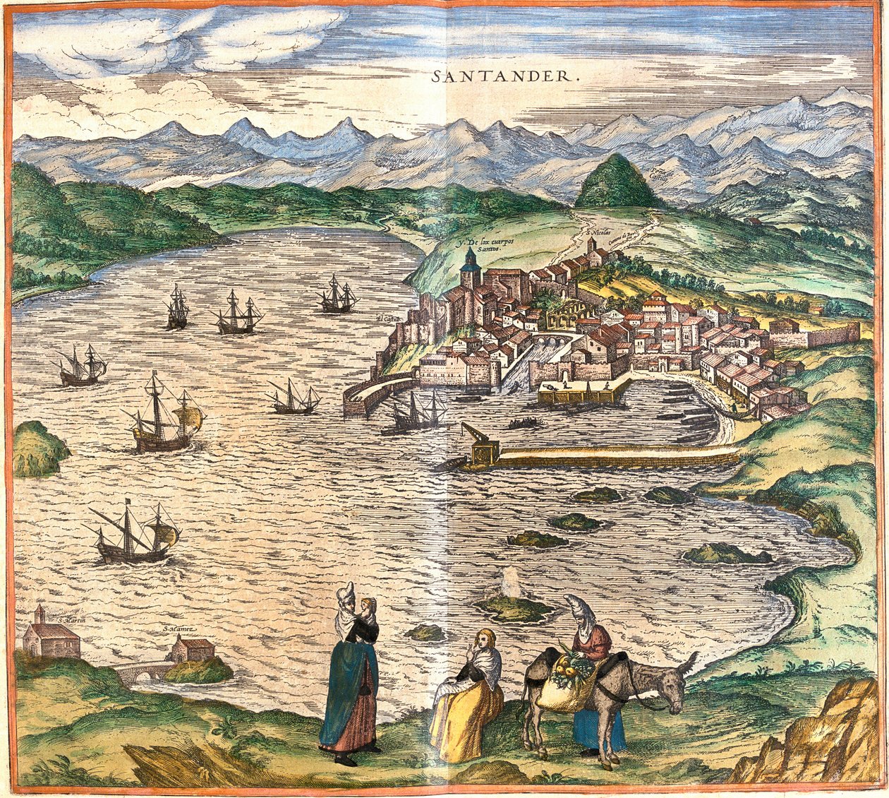 Widok Santander, Hiszpania (akwaforta autorstwa Franz Hogenberg