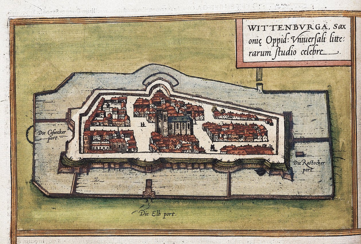 Widok miasta Wittenberga w Niemczech, detal autorstwa Franz Hogenberg