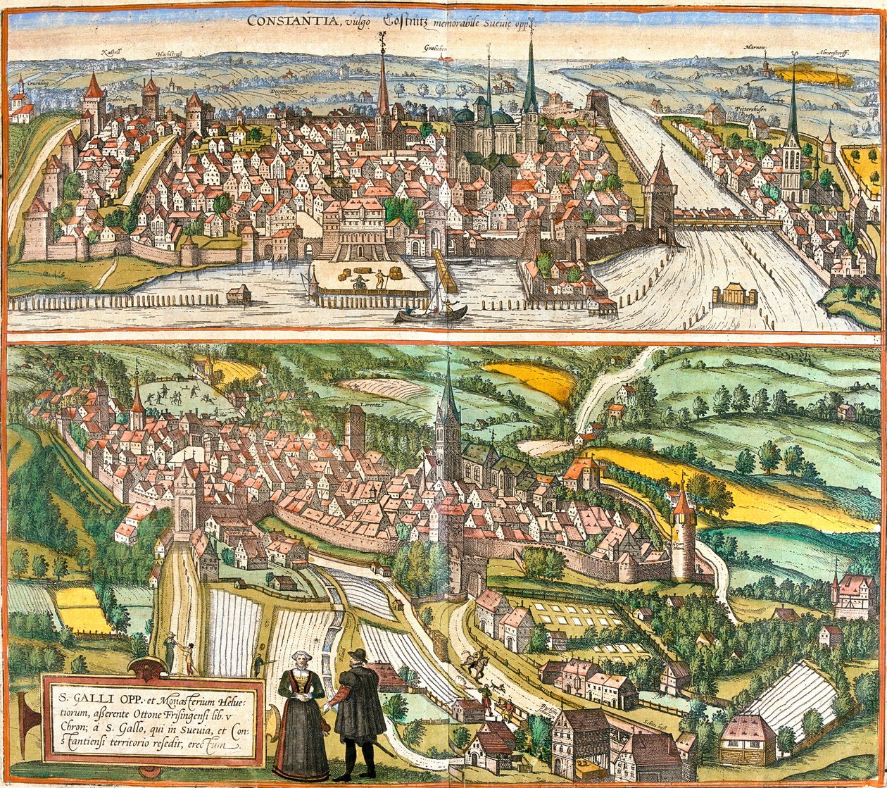 Widoki Konstancji (Contantia), Niemiec i St. Galli (S. Galli), Szwajcarii (akwaforta autorstwa Franz Hogenberg
