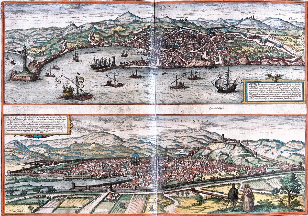 Widoki Genów (Genua) i Florencji (Florentia), Włochy (akwaforta) autorstwa Franz Hogenberg