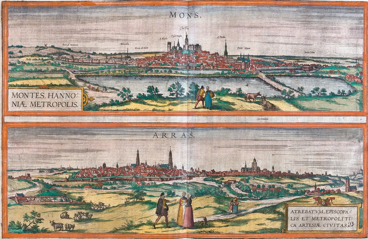 Widoki Mons (Montes) (Belgia) i Arras we Francji (akwaforta autorstwa Franz Hogenberg