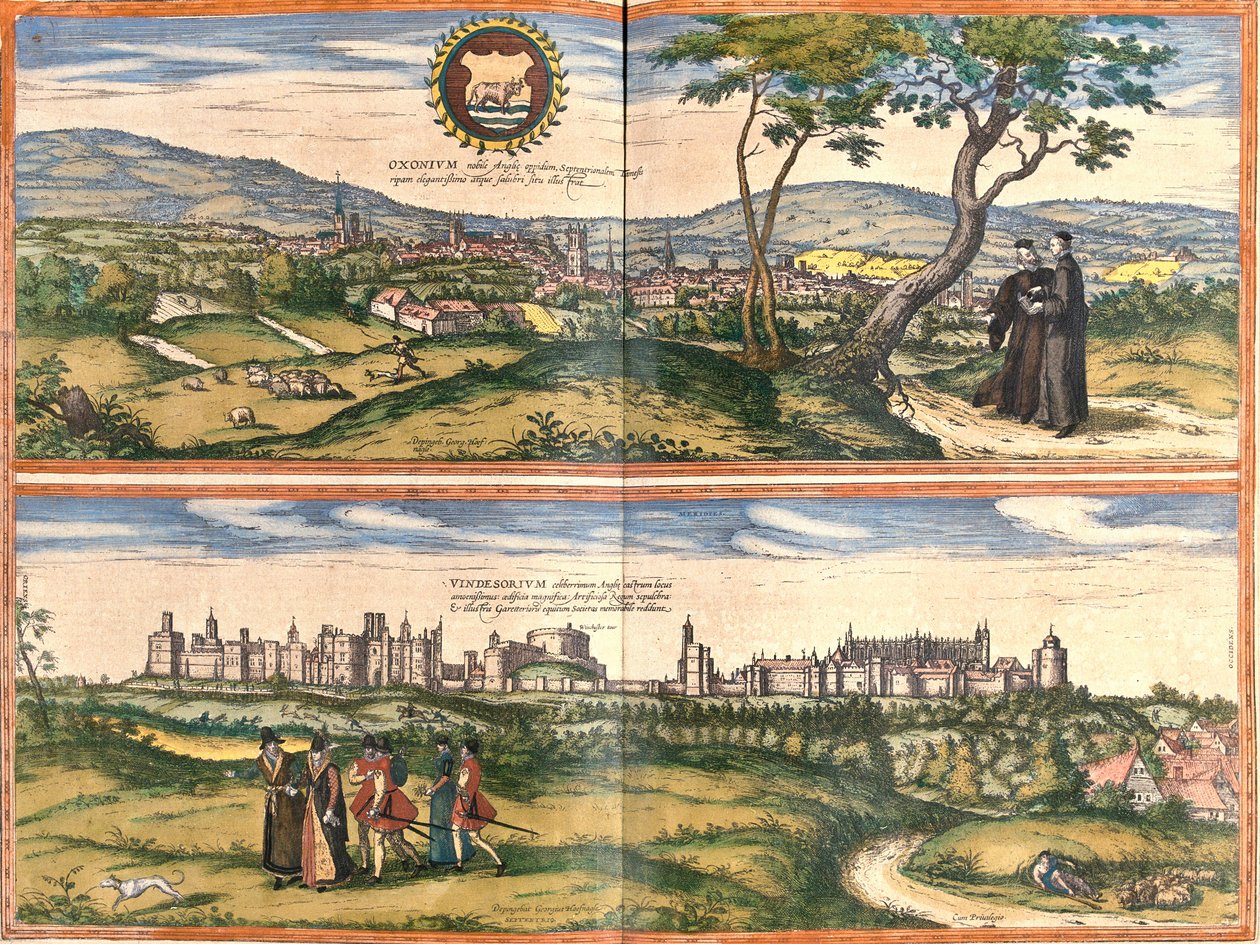 Widoki na Oxford (Oxonium) i Windsor (Vindesorium), Anglia (akwaforta) autorstwa Franz Hogenberg