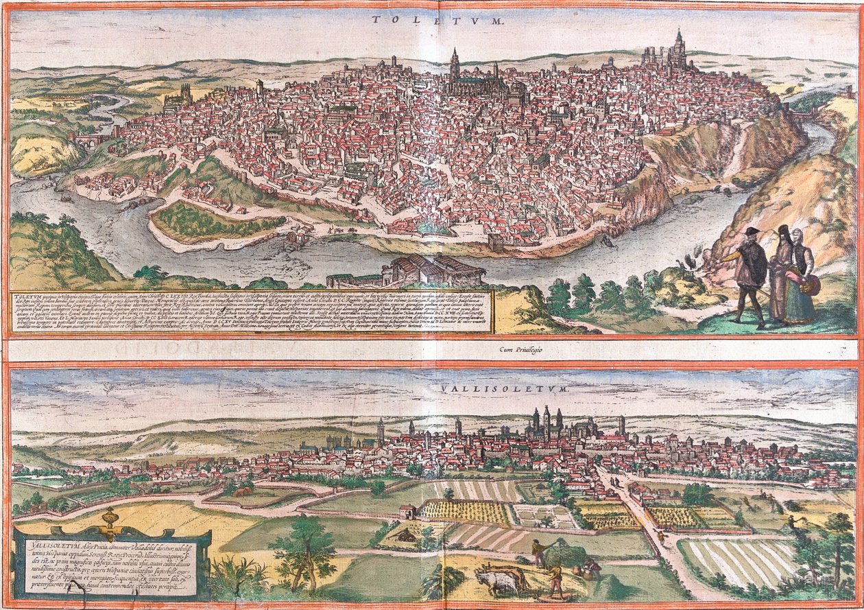 Widoki Toledo i Valladolid (Vallisoletum), Hiszpania (akwaforta autorstwa Franz Hogenberg