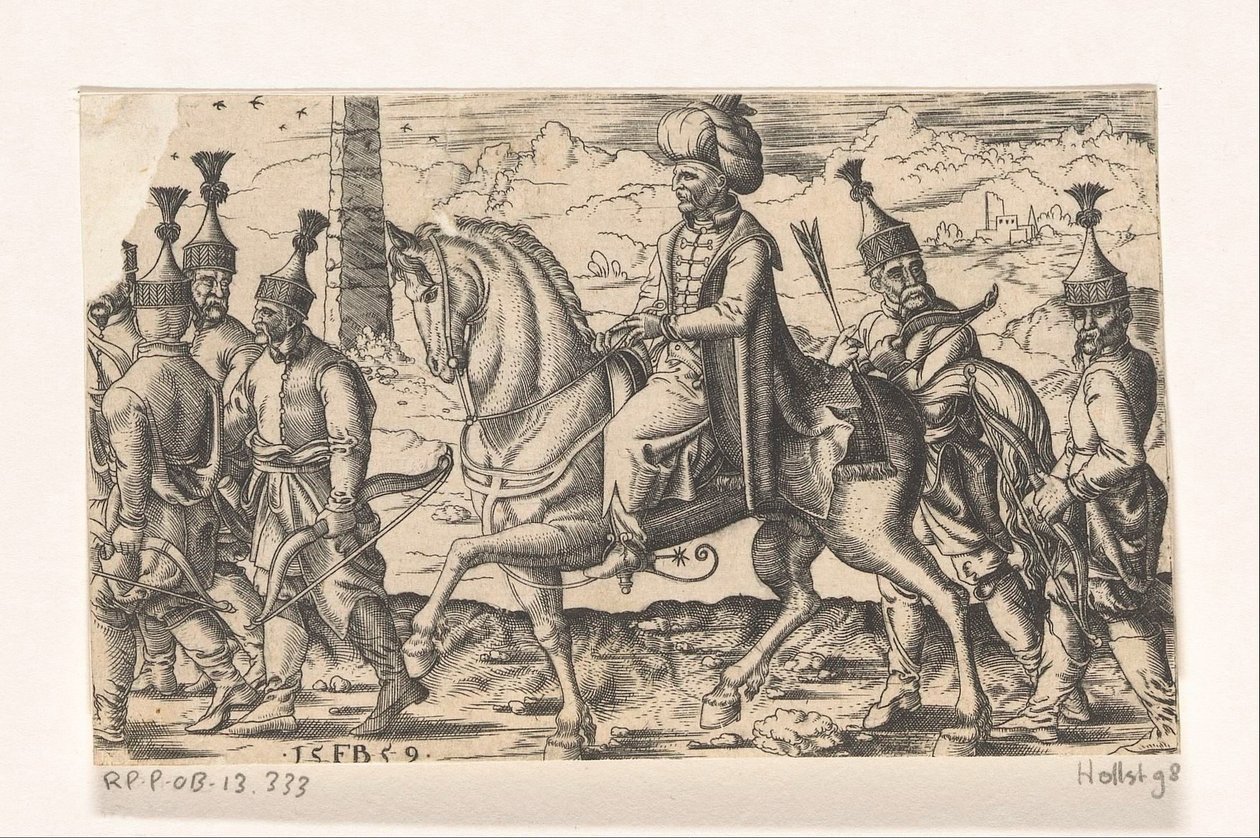 Sułtan na koniu w towarzystwie żołnierzy autorstwa Franz Isaac Brun