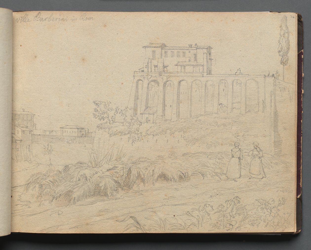 Album z Widokami Rzymu i okolic, Studia krajobrazowe, s. 07a: Villla Barberini w Rzymie. autorstwa Franz Johann Heinrich Nadorp